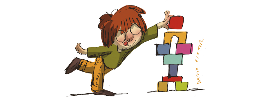 Ilustración de un niño jugando a hacer una torre con piezas 
